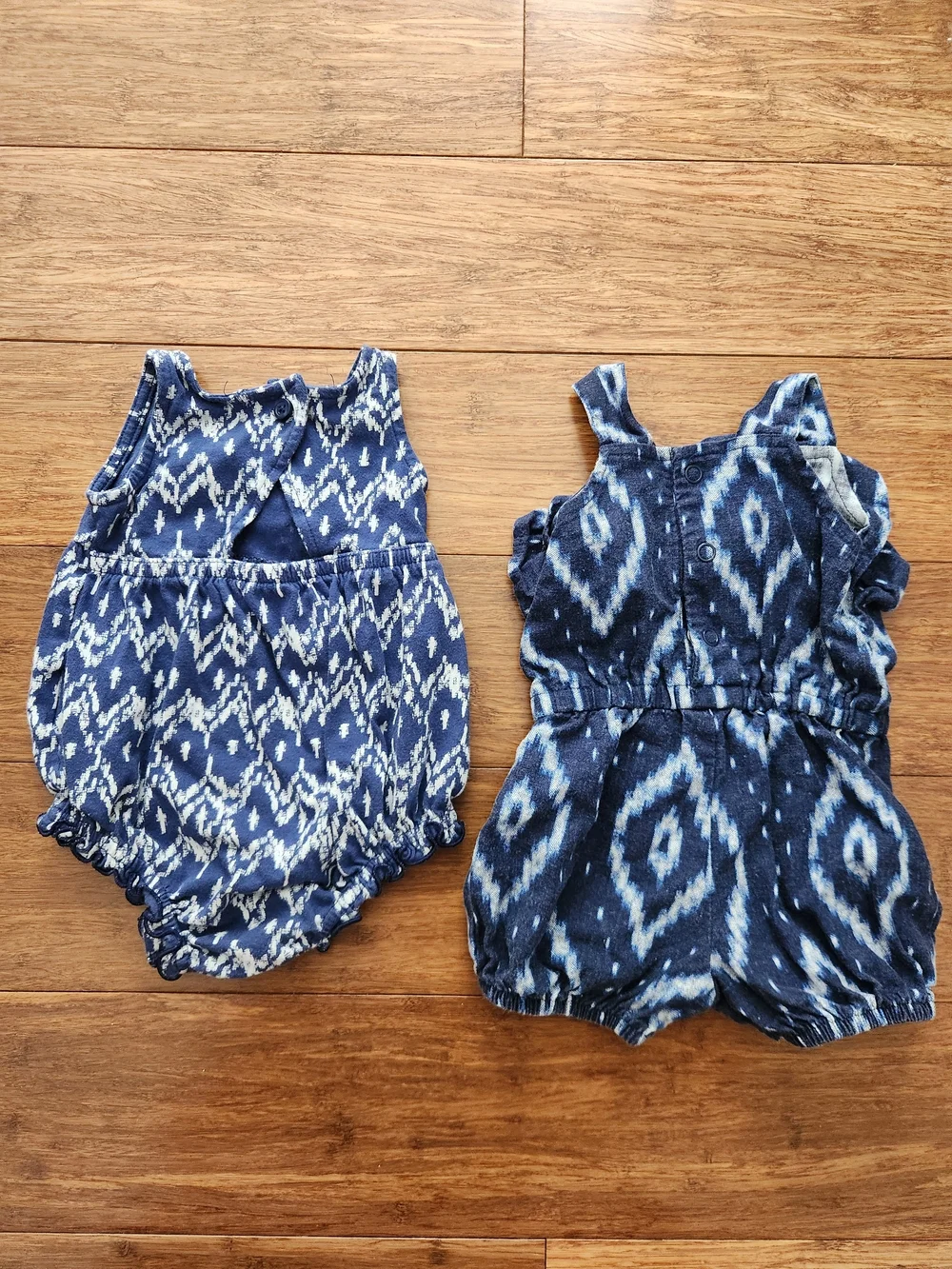 Set Of 2 Baby Girl Summer One Piece Blue Shorts Rompers, 0-3 Months